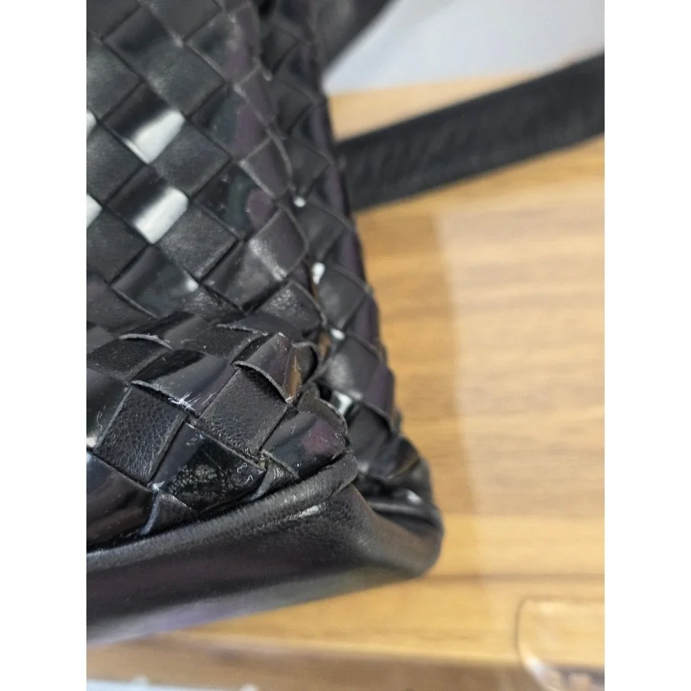 Bally Vintage Black Woven Leather Top Handle Satchel Bag Made in Italy Gold Logo